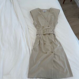Calvin Klein Tan Sheath Midi Dress V-Neck Sleeveless